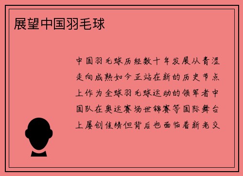 展望中国羽毛球