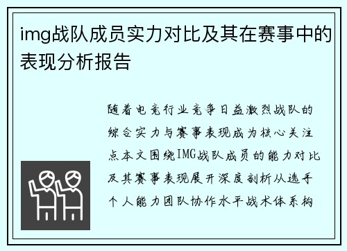 img战队成员实力对比及其在赛事中的表现分析报告