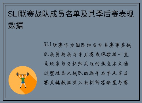 SLI联赛战队成员名单及其季后赛表现数据